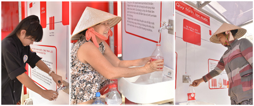 Mỗi ngày, có hơn 300 lượt người đến lấy nước tinh lọc miễn phí về sử dụng, giải quyết nỗi lo về nguồn nước uống trước đây.