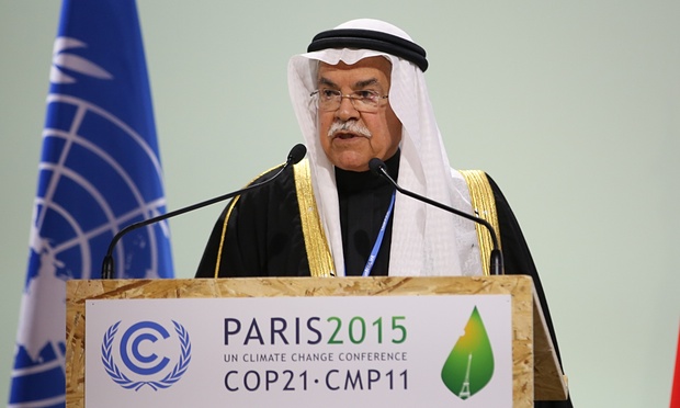  Ali bin Ibrahim Al - Naimi , Bộ trưởng dầu mỏ và khoáng sản, của Ả Rập Saudi quyết các đại biểu tại hội nghị COP21 tại Le Bourget , Paris . Ảnh : IISD / Kiara Worth