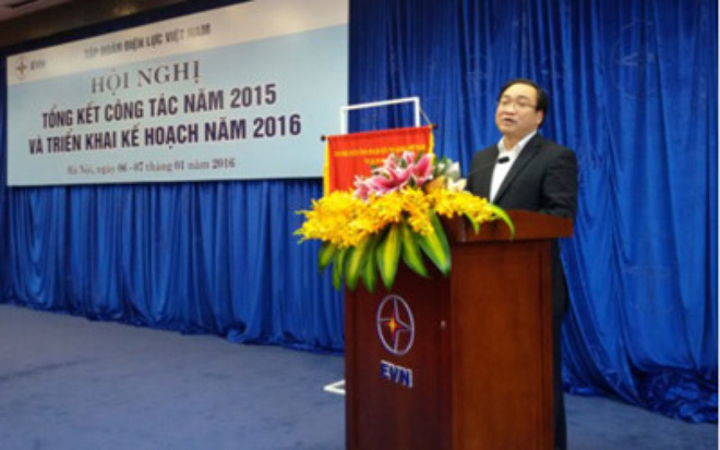 Phó Thủ tướng Hoàng Trung Hải phát biểu chỉ đạo tại Hội nghị tổng kết công tác năm 2015 và triển khai kế hoạch năm 2016 của Tập đoàn Điện lực Việt Nam (EVN).