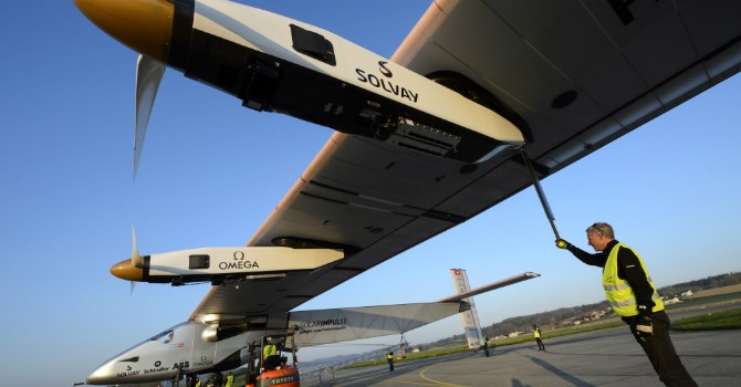 Máy bay Solar Impluse của Tập đoàn Solvay, Bỉ được xem như một dấu son trong công cuộc khai thác các nguồn năng lượng tái tạo của nhân loại. Ảnh: Solvay
