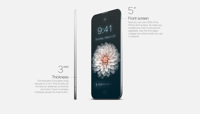 Bên cạnh đó, ý tưởng iPhone 7 này cũng sở hữu những tính năng cực kì bá đạo như: độ mỏng chỉ 3 mm, màn hình có thể sử dụng 100% diện tích, có kích thước khoảng 5 inch.