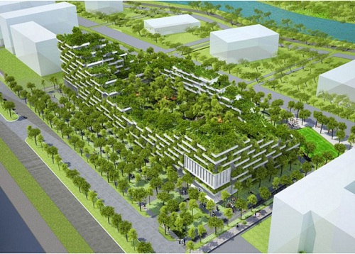 Các tòa nhà chính của đại học này cũng đang được thiết kế rải rác với những cây xanh và thảm thực vật xen kẽ trên mái